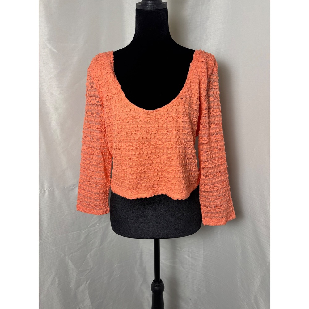 Bethany Mota Aeropostale Coral Orange Lace Open Back Crop Top XL NWT